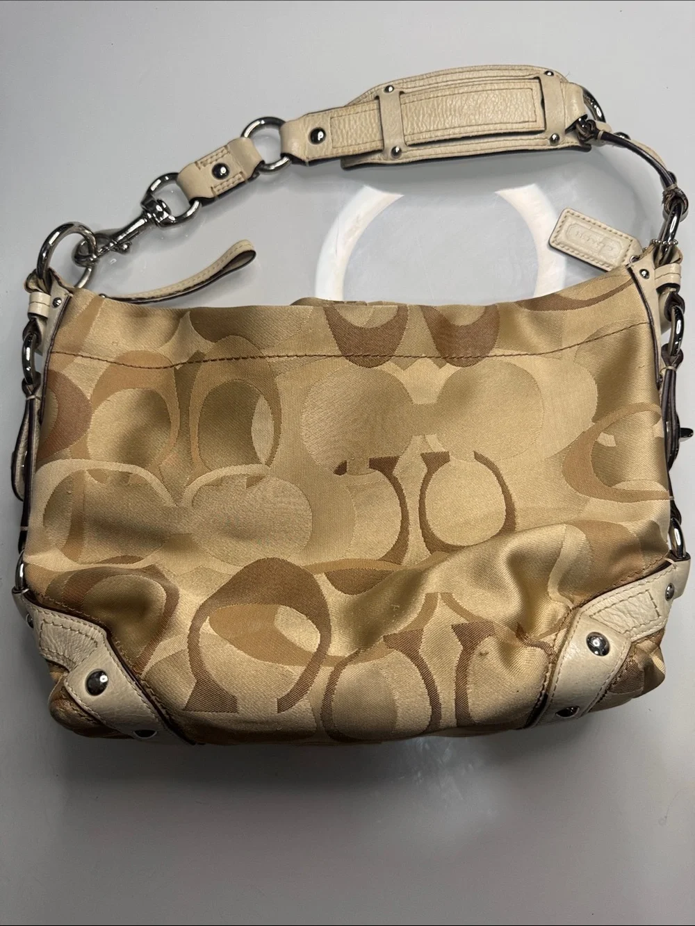 Coach Carly Small Signature Canvas Hobo in Beige and Brown